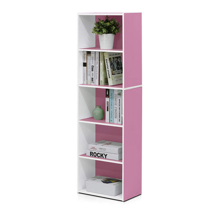 Furinno Estante Organizador Reversible de Cubos, Placa de Partículas, Blanco - Blanco - Rosa - 5-Tier