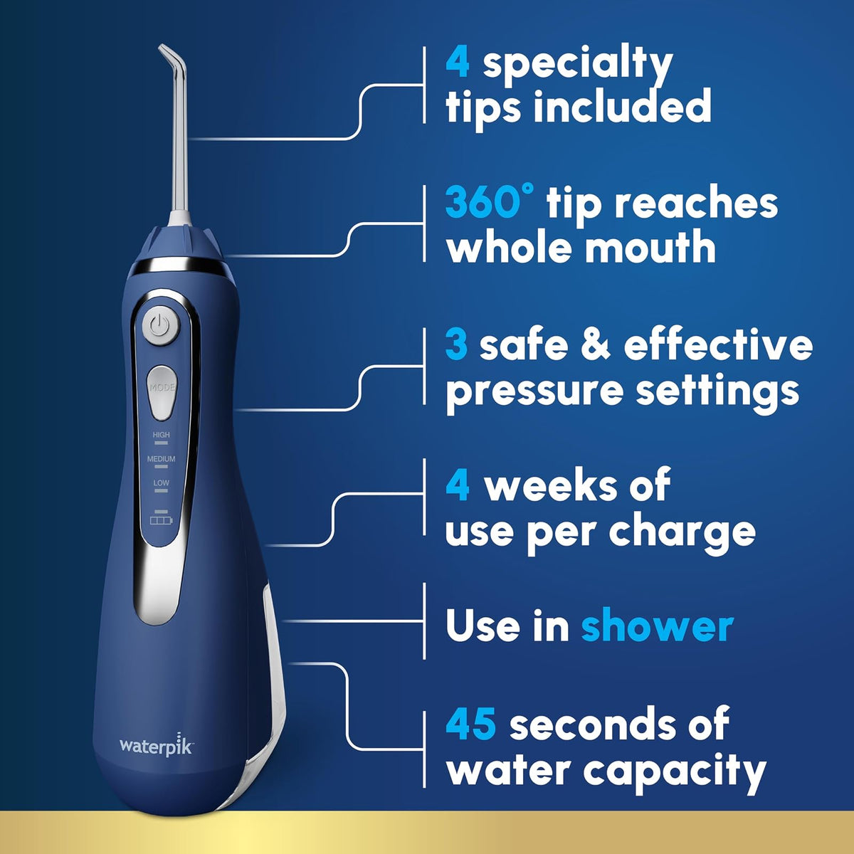 Waterpik - Hilo dental inalámbrico avanzado, azul clásico