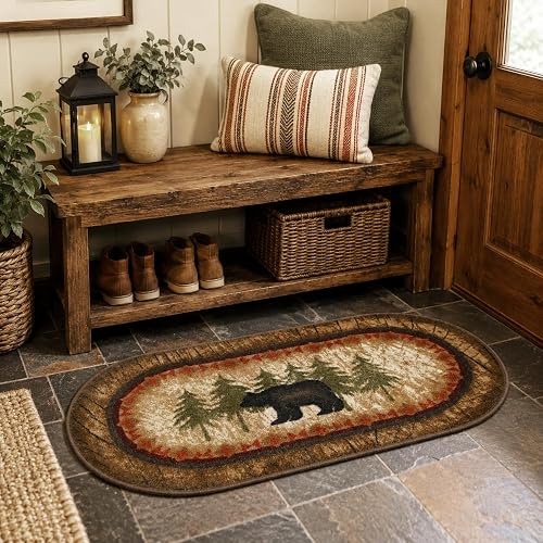 Mayberry Rug Cozy Cabin CC5276 - Alfombra Antideslizante con diseño de Oso de Abedul, 20 x 44 Pulgadas, Color café