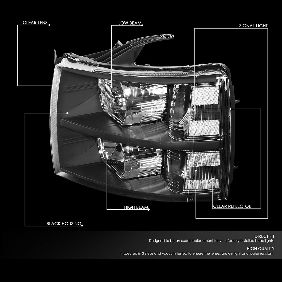 DNA Motoring Par de Faros Delanteros Negros HL-OH-CSIL07-BK-CL1 para Silverado 07-13