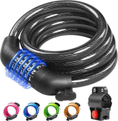 KEYSTP - Cable de Bloqueo de Bicicleta de 5 dígitos, Resistente y reiniciable, antirrobo con Soporte de Montaje, Cable de Acero Impermeable para Scooters, eléctricas, Uso al Aire última