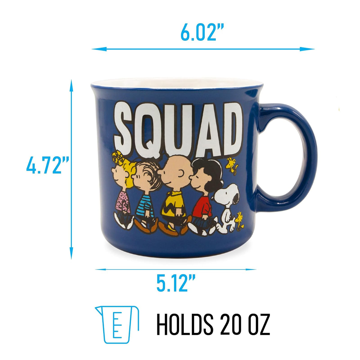 Silver Buffalo PEA429E1 Peanuts Squad - Taza de cerámica para caravana, 20 onzas, color negro