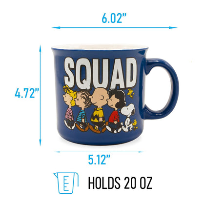 Silver Buffalo PEA429E1 Peanuts Squad - Taza de cerámica para caravana, 20 onzas, color negro