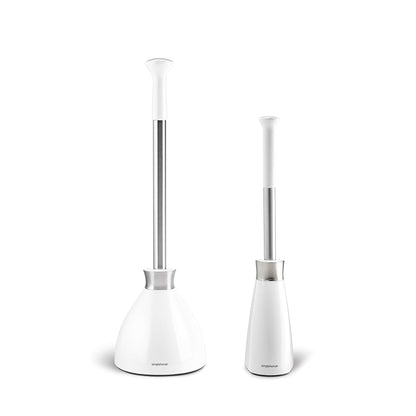 simplehuman - Juego de émbolo de Inodoro y escobillas de Inodoro con Soporte, Cubiertas magnéticas sin Goteo, Cabezal de Cepillo para Polvo Creciente y Brida de émbolo de Inodoro Moderno