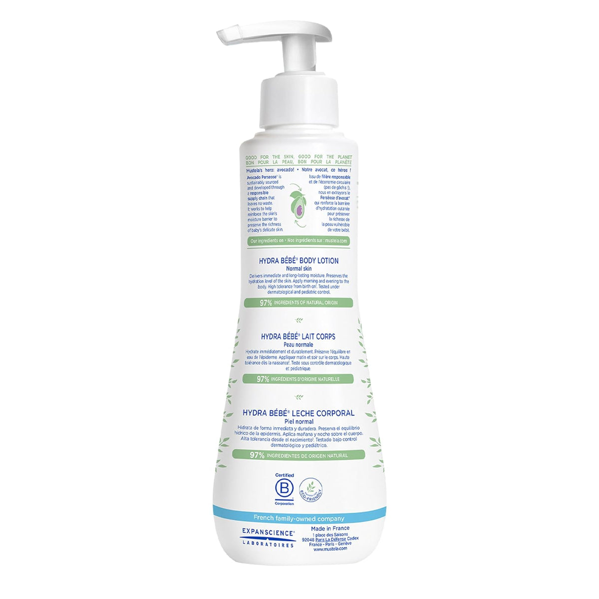 Mustela Hydra Bebe Loción Corporal Hidratante Diaria para Bebé con Aguacate Natural, Jojoba y Aceite de Girasol, 10.14 Fl Oz