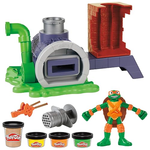 Play-Doh Hasbro Tortugas Ninjas Horno Lanzapizzas - Kit de Manualidades con 1 Figura, Horno para Pizza, Accesorios y 4 Latas niños y niñas a Partir de 4 años
