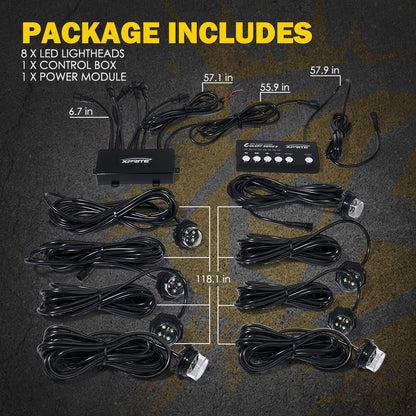 Xprite - Kit 8 luces estroboscópicas LED ocultas tipo policía, blanco ámbar, 20 patrones parpadeo c/panel de control p/faros delanteros, traseros, luces advertencia p/vehículo emergencia, camión, SUV
