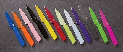 Kuhn Rikon Colori - Cuchillo de pelar recto antiadherente con funda de seguridad, hoja de 10,16 cm, color azul claro