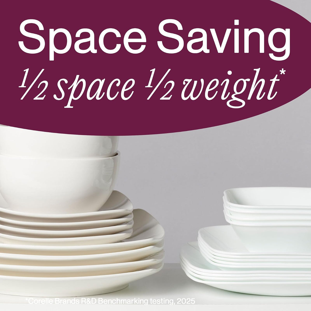 Corelle Vitrelle - Juego de vajilla de vidrio de 18 piezas, plato cuadrado rectangular y tazón de servicio para 6, juegos de platos y cuencos de vidrio resistentes a las virutas y grietas de triple