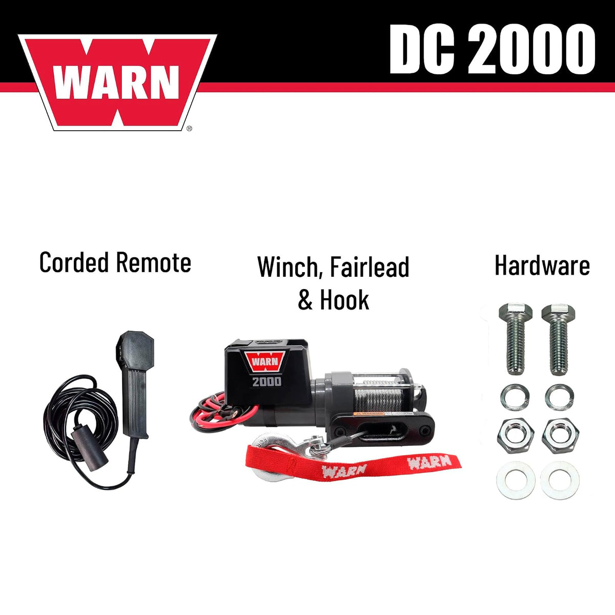 WARN 92000 - Cabrestante eléctrico montado en vehículo serie 2000 de 12 V CC con cable de acero: capacidad de tracción de 1 tonelada