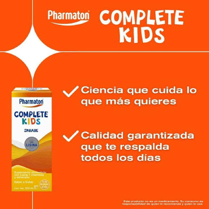 Pharmaton Complete Kids Suplemento Alimenticio en Jarabe, 200 ml. Complementa las Deficiencias de Vitaminas y Minerales en Niños de 4 a 12 años