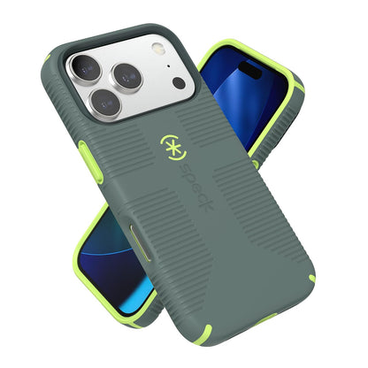Speck CandyShell Grip Funda para iPhone 17 Compatible con MagSafe - iPhone 17 Pro - Neo Drab - Verde Brillante