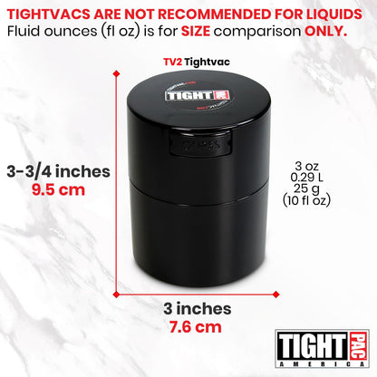Tightvac – 14 g a 85 g hermético, multiusos, Sello de vacío, contenedor de almacenamiento portátil para artículos secos, comida, y hierbas, Negro sólido, .29-Liter/9-Fluid Ounce, 1