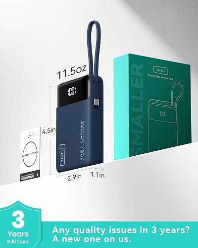 INIU Cargador portátil, pequeño Banco de energía de 20000 mAh con Cable USB-C Integrado, Mini batería de Carga rápida de 45 W, Cargador de teléfono Esencial de Viaje para Estudiantes universitarios