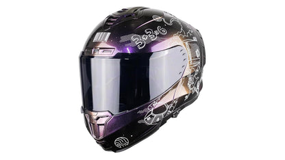 KOV Casco Snow Galactic Rick Y Morty TORNASOL Morado ABATIBLE para Moto Certificado Dot