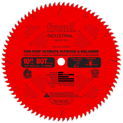 Freud - Hoja de madera contrachapada y melamina Thin Kerf Ultimate de 10 pulgadas x 80T (LU79R010) - Hoja de sierra de madera contrachapada y melamina Thin Kerf Ultimate de 10 x 80 t Hi-ATB de 5 - 8 pulgadas con revestimiento Perma-Shield