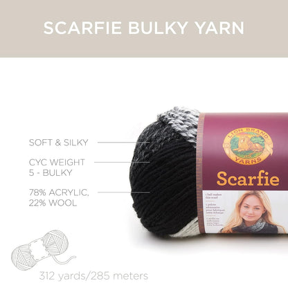 Lion Brand Yarn Scarfie - Hilo voluminoso, Color Crema/Gris Pardo, 1 Paquete