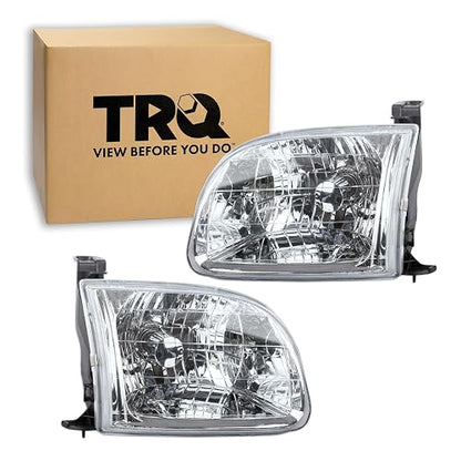 TRQ - Juego de 2 piezas de faros delanteros cromados para conductor y lado del pasajero compatible con Toyota Tundra 2000-2004 TO2502129 TO2503129 811100C010 811500C010