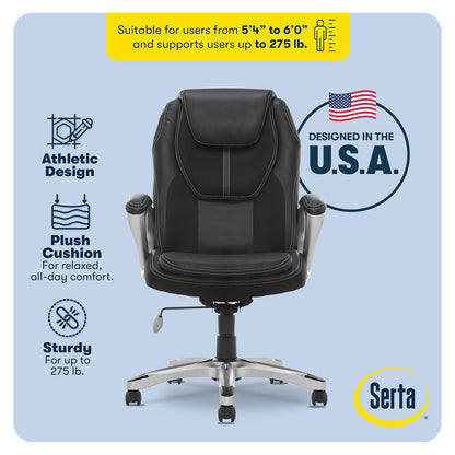 Serta 43673 Silla ejecutiva de cuero sintético, Negro