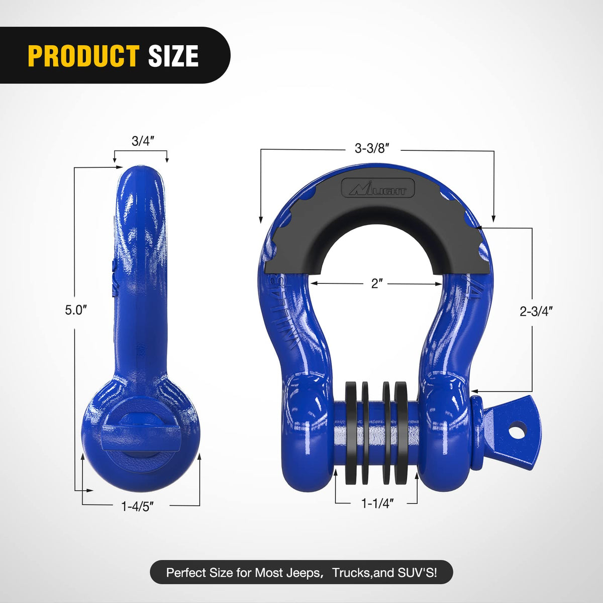 Nilight 2 Pack 3/4" D-Ring Shackle with 7/8" Screw Pin 41,887lbs Break Strength, Heavy Duty Off Road Recovery with Isolators Washers for Use with Tow Strap, Winch, Off-Road Truck Vehicle