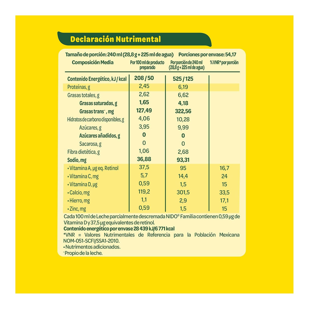 Nido Familia Leche Parcialmente Descremada en Polvo Adicionada con Fibra Lata de 1.56 kg