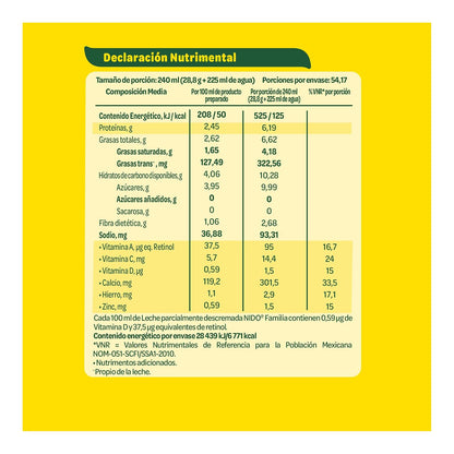 Nido Familia Leche Parcialmente Descremada en Polvo Adicionada con Fibra Lata de 1.56 kg