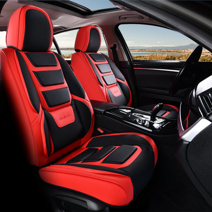 Coverado Fundas de Asiento Delantero de Piel Napa, Impermeables, Ajuste Universal - Negro_rojo - Front Pair