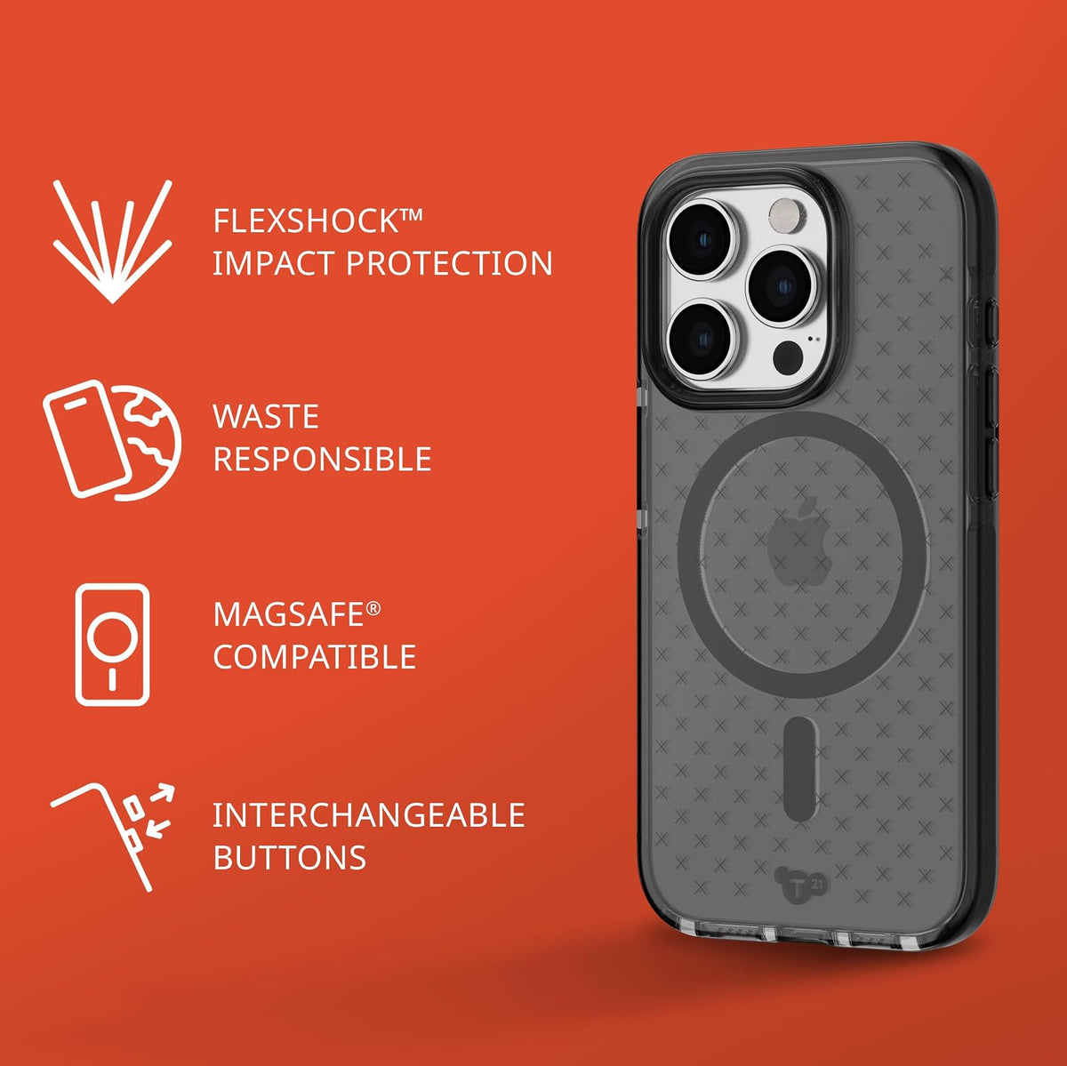 Tech21 EVO Check - Funda para iPhone 15 Pro, Compatible con MagSafe, Funda de protección contra Impactos, Color Ahumado/Negro
