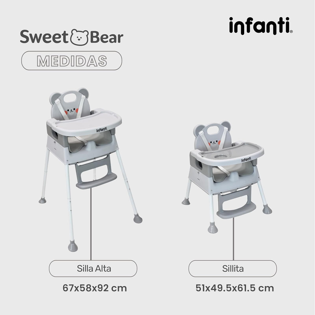 Infanti, Silla 4 En 1 Arnes De 5 Puntos Ligera Práctica Y Plegable Sweet Bear Gris