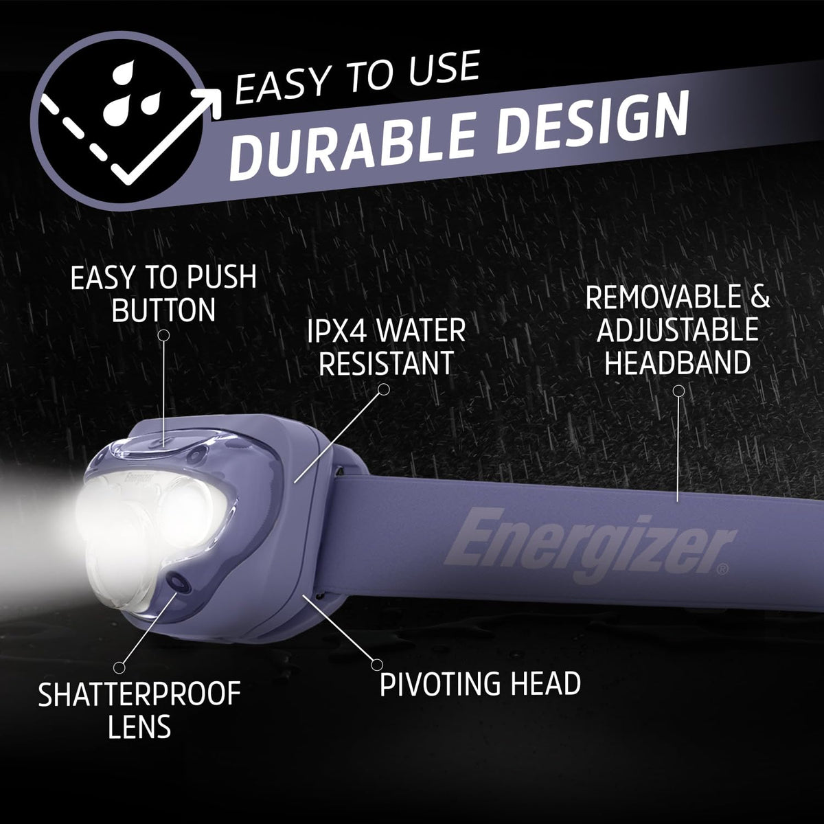 Energizer - Faros LED PRO (paquete de 2), IPX4 resistentes al agua, luz de cabeza de alto rendimiento para exteriores, camping, correr, tormenta, luz LED de supervivencia para emergencias (baterías