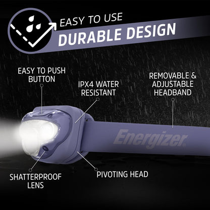 Energizer - Faros LED PRO (paquete de 2), IPX4 resistentes al agua, luz de cabeza de alto rendimiento para exteriores, camping, correr, tormenta, luz LED de supervivencia para emergencias (baterías