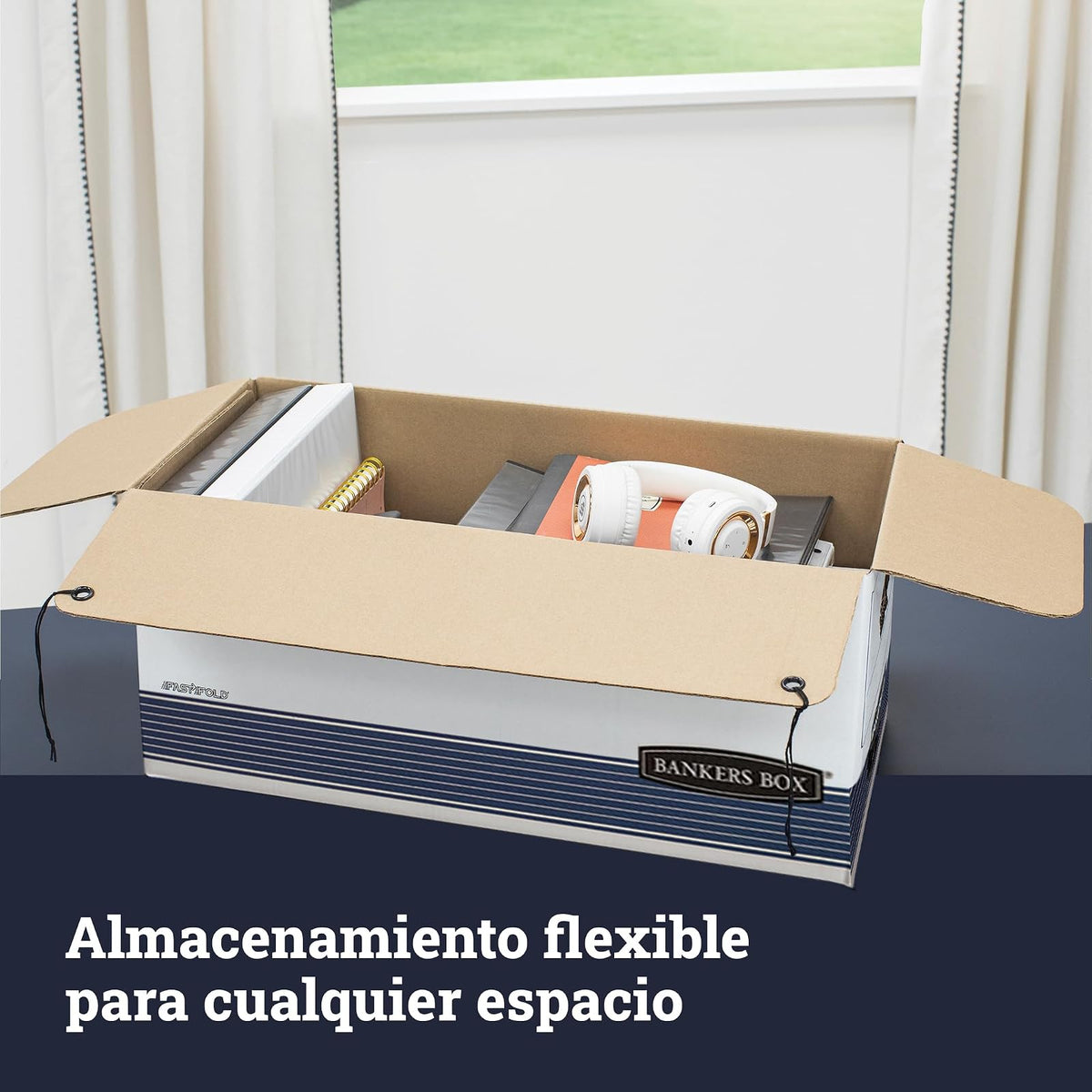 Bankers Box STOR/FILE Cajas de almacenamiento de servicio medio, plegado rápido, cuerda y botón, carta, caja de 12 unidades (00704)