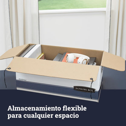 Bankers Box STOR/FILE Cajas de almacenamiento de servicio medio, plegado rápido, cuerda y botón, carta, caja de 12 unidades (00704)