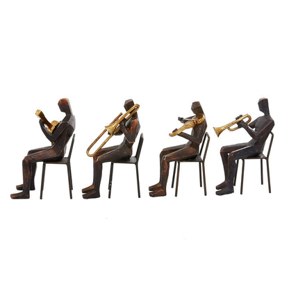 Deco 79 Polystone - Escultura Decorativa para músico, decoración del hogar, estatuas con Instrumentos Dorados, Juego de 4 Cifras Decorativas de 5 Pulgadas de Ancho, 8 Pulgadas de Alto, café