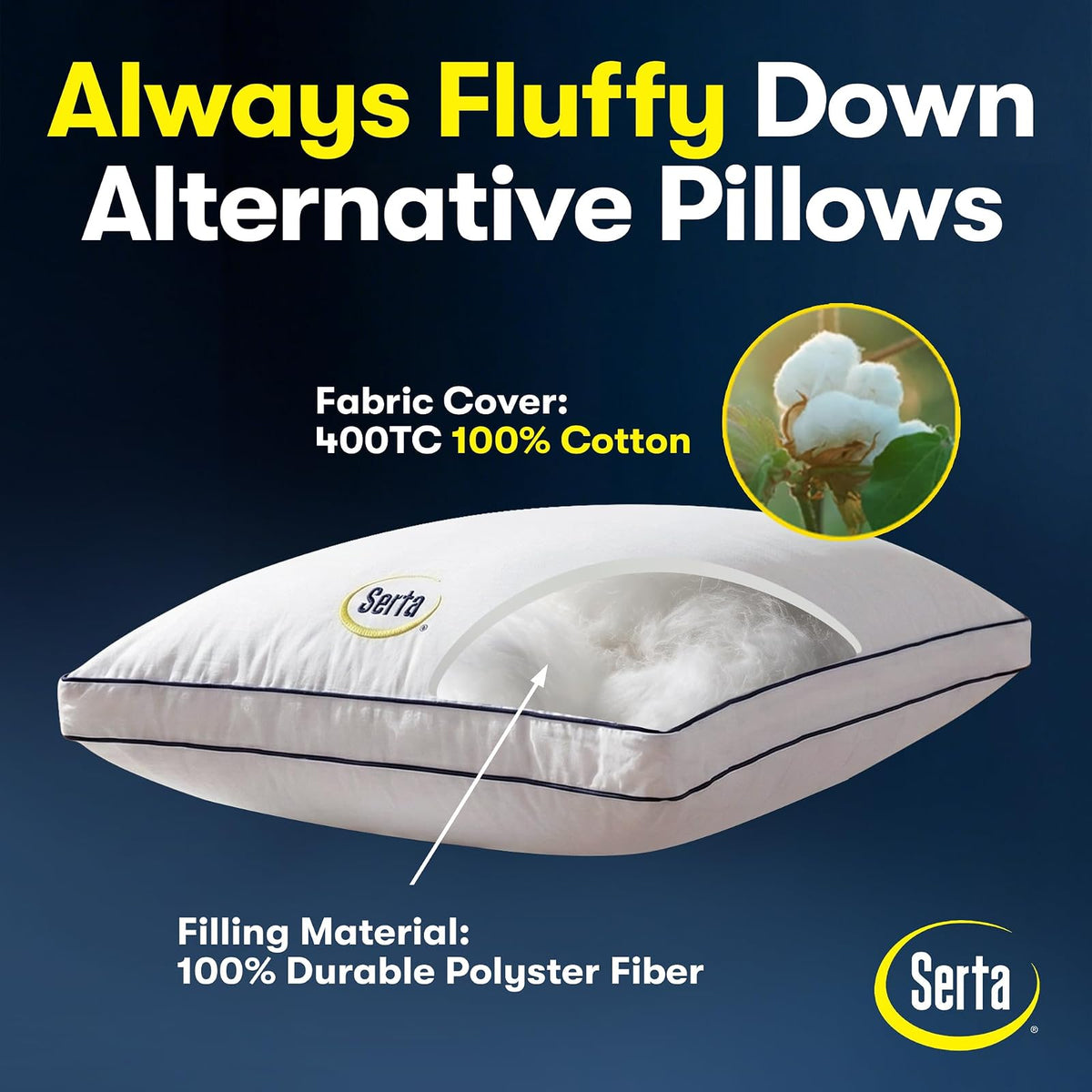 Serta Hotel Collection - Juego de 2 Almohadas de Cama tamaño King, Funda de algodón 100% de 400 Hilos, Suave Apoyo Reforzado, Almohada Alternativa para Espalda, estómago o Lateral, 18 x 34 x 2