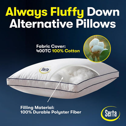 Serta Hotel Collection - Juego de 2 Almohadas de Cama tamaño King, Funda de algodón 100% de 400 Hilos, Suave Apoyo Reforzado, Almohada Alternativa para Espalda, estómago o Lateral, 18 x 34 x 2