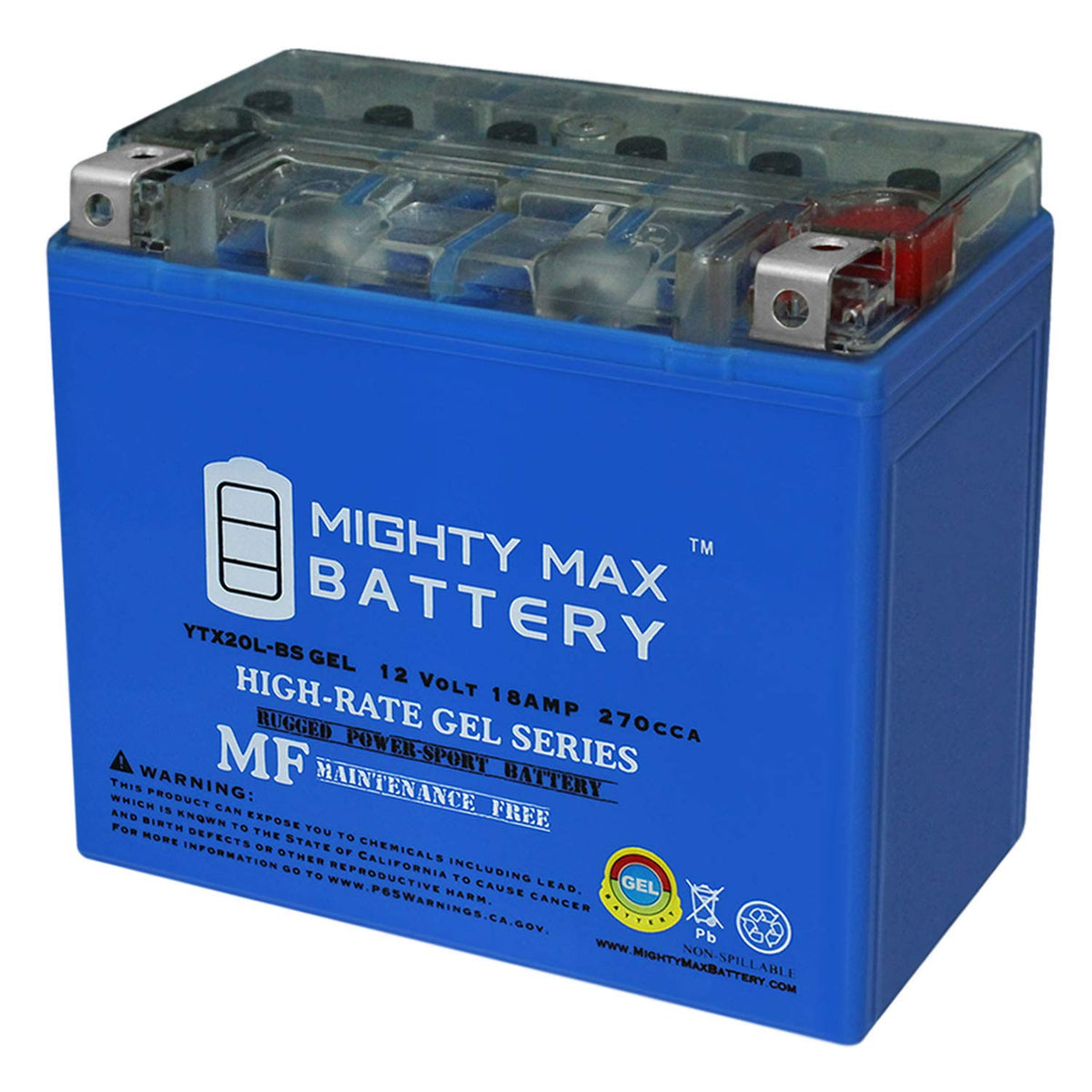 Mighty MAX Battery YTX20L-BS Gel 12V 18AH Power Sport Battery Producto de Marca