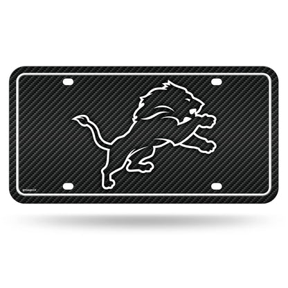 Rico Industries Placa Metálica NFL Fibra de Carbono para Auto - Detroit Lions