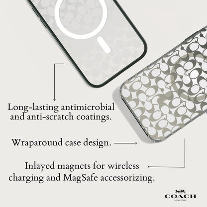 Coach - Funda para iPhone 15 Pro MAX, Compatible con MagSafe - Signature Ombre Deep Forest