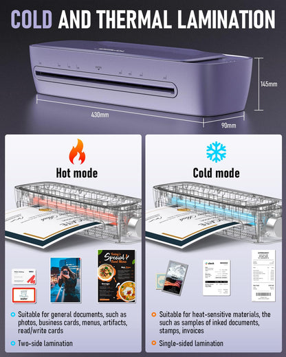 Máquina laminadora de laminación térmica de 13 pulgadas de ancho 9 en 1 máquina laminadora A3 en frío para personal de profesores, máquina laminadora de calentamiento de los 60 años sin atascos, 11 x