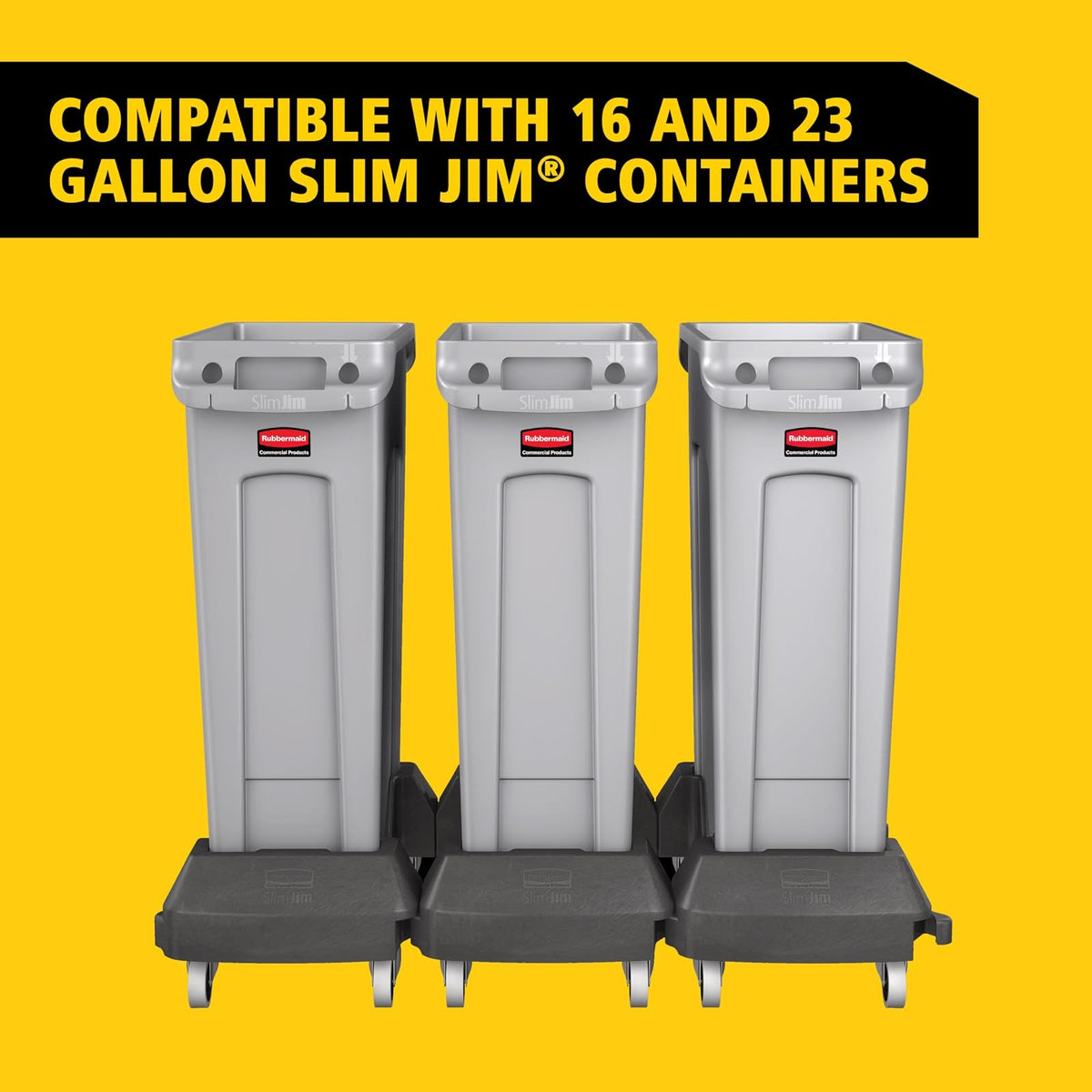 Rubbermaid Commercial Products Slim Jim® – Plataforma Rodante con Sistema de Clip para Unir Varias Plataformas, Pedal de Desbloqueo Fácil, Compatible con Contenedores de 61 y 87 L, 1980602