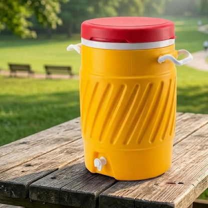 Guateplast Termo Dispensador de Bebidas 5 Galones | Amarillo, plástico con aislamiento térmico, grifo integrado, tapa ajustable, asas laterales