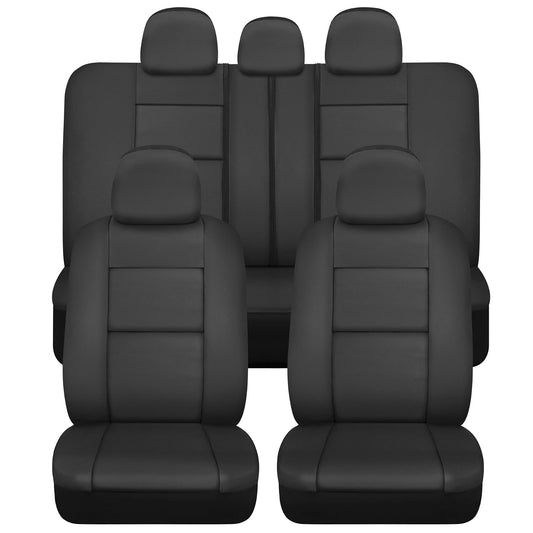 BDK - Fundas de asiento de automóvil Croc Skin de piel sintética de cocodrilo, juego completo, color negro, fundas de asiento de banco dividido delantero y trasero, compatible con bolsa de aire, fundas interiores para automóviles, camiones, furgonetas y SUV