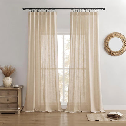 Joydeco Cortinas de Lino para Sala, Filtrantes de Luz, Juego de 2 - 132.1An x 243.8Al cm (2 Paneles) - Crudo