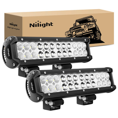 Nilight Barra de luz LED, 2 Piezas, 12 Pulgadas, 72 W, Foco de inundación, Luces LED de conducción, Luces antiniebla, Luces de Jeep LED, luz de Trabajo, 2 años de garantía