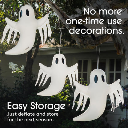 FUNBOY - Decoración Colgante de Fantasma de Halloween (Paquete de 3) – Incluye ventosas y Perchas, Decoraciones espeluznantes para Interiores y Exteriores