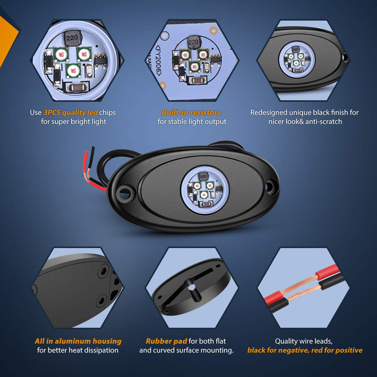 Nilight - Juego de 4 Luces LED de Roca para Ruedas subidas, Impermeables, para Exteriores, bajo la carrocería, Luces Laterales para Automóvil, camión, camionetas, ATV, UTV, SUV, Motocicleta, Barco, Color