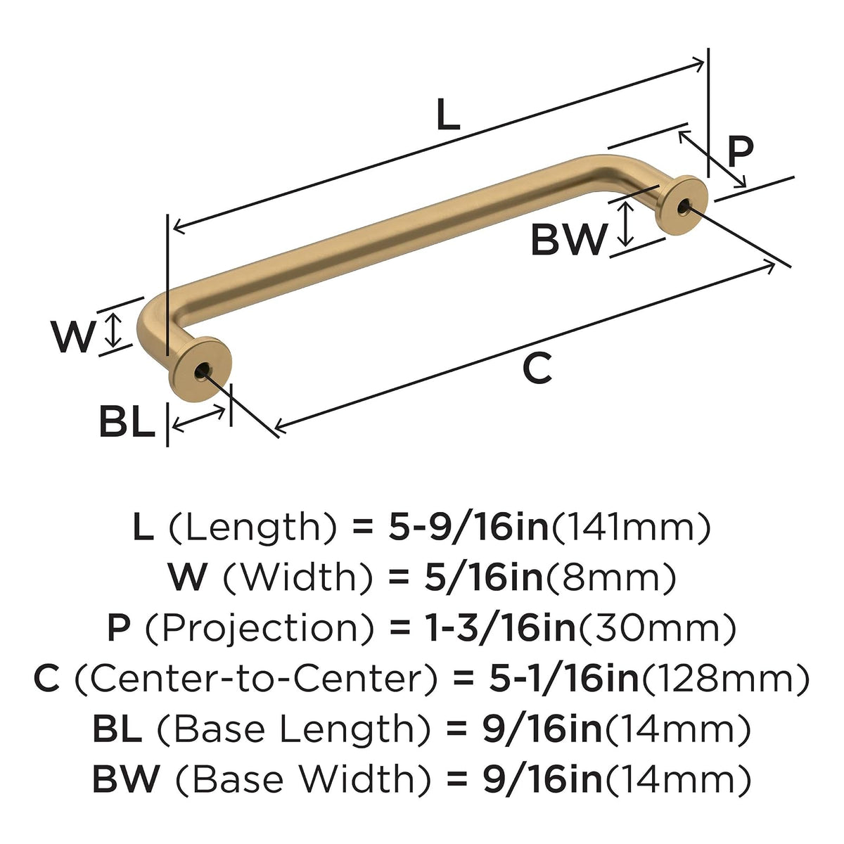 Amerock | Tirador de gabinete | Bronce champaña | 5-1/16 pulgadas (128 mm) de centro a centro | Factor | 1 paquete | Tirador de cajón | Manija de gabinete | Hardware de gabinete