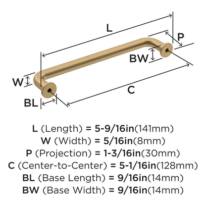 Amerock | Tirador de gabinete | Bronce champaña | 5-1/16 pulgadas (128 mm) de centro a centro | Factor | 1 paquete | Tirador de cajón | Manija de gabinete | Hardware de gabinete