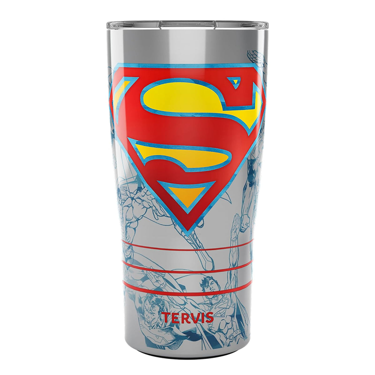 Tervis Traveler DC Comics Superman Lineage - Vaso de viaje con aislamiento de triple pared, mantiene las bebidas frías y calientes, 20 onzas, acero inoxidable